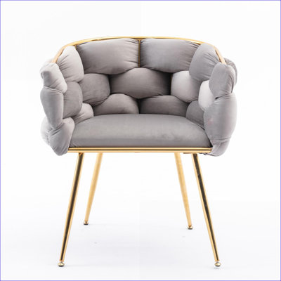 Light Gray Modern Velvet Single Accent Chair for Adults, Leisure Lazy Chair for Bedroom Living Room Small Spaces