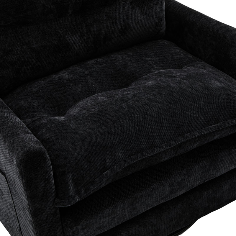 Chaise pivotante de style Mid-Century avec tissu chenille, poches latérales et mousse à mémoire de forme confortable pour le salon à 360 degrés, soutien matériel