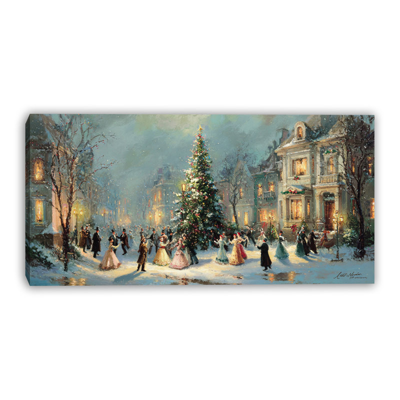 Art victorien de Noël sur toile tendue avec boule de Noël, 20 po x 40 po