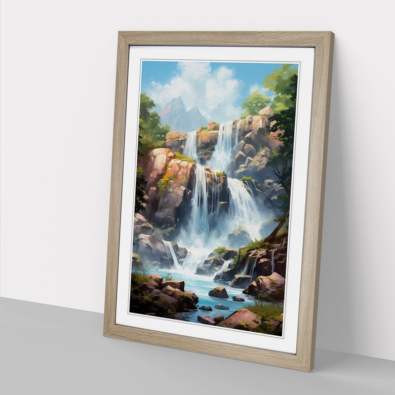 Waterfall Tachisme Art - Framed Print, 46cm H x 34cm W, Oak Framed
