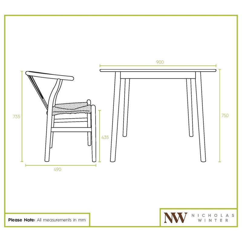 5pc Wooden Scandi Danish Style Dining Set - 90cm x 90cm - Natural, Beige