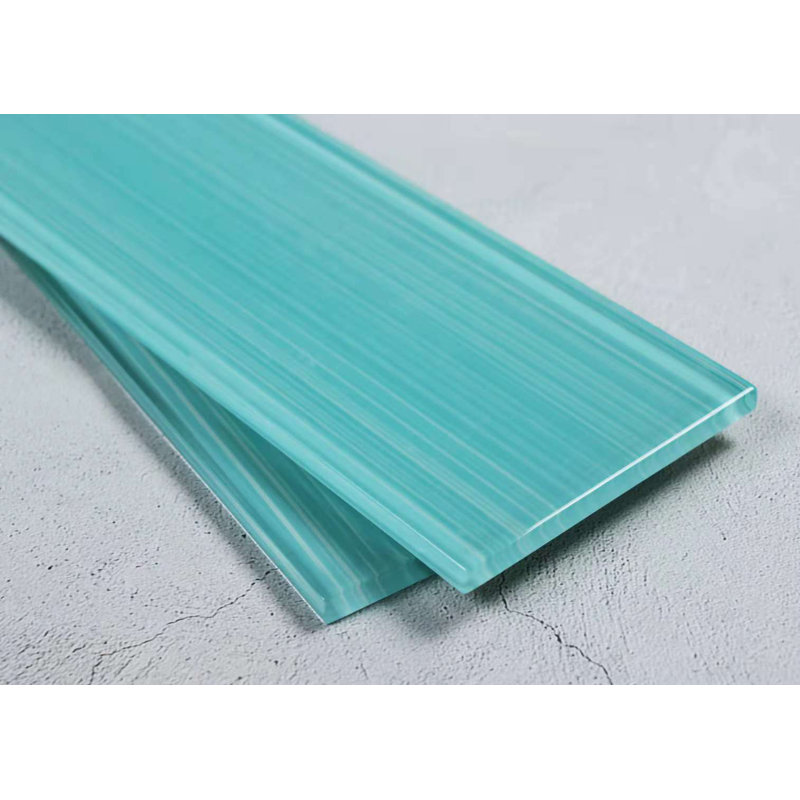 Premium Hand Painted 4" x 12" Straight Edge Glass Subway Tile, Aqua Blue