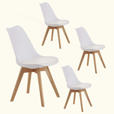 Ensemble de 4 chaises de salle à manger modernes Malijah avec coussin en similicuir et structure en bois