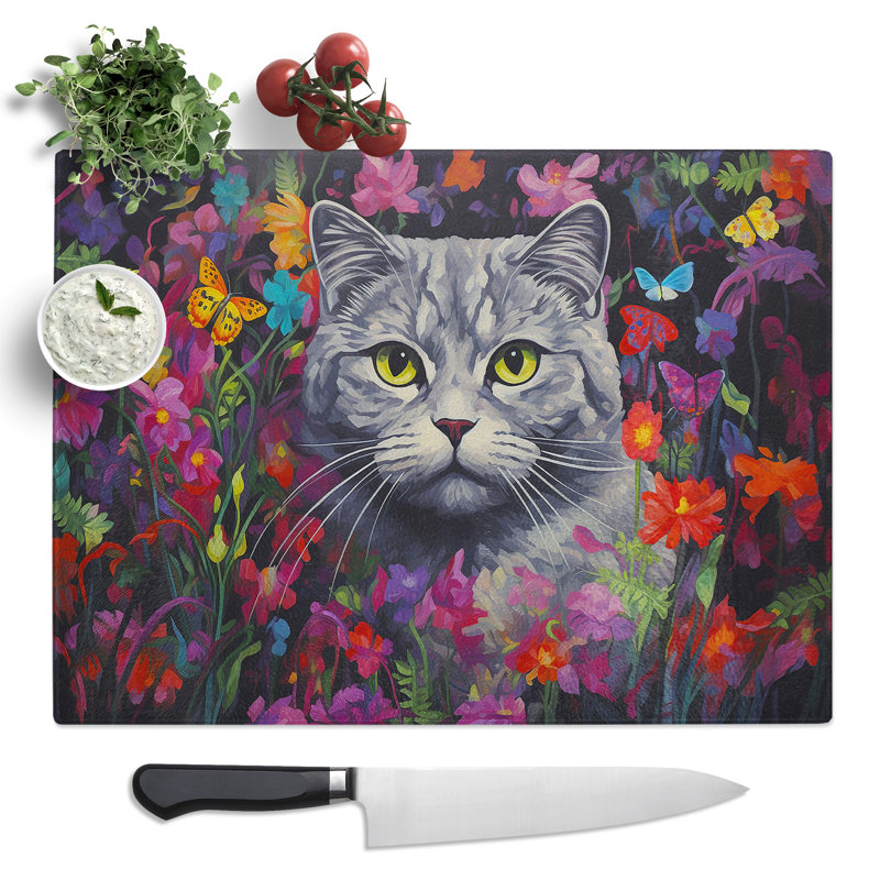 Cat Contemporary  Glass Chopping Board