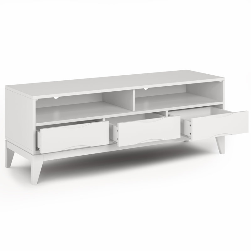 Meuble télé 60 po avec 3 tiroirs et tablettes ouvertes Harper, Blanc
