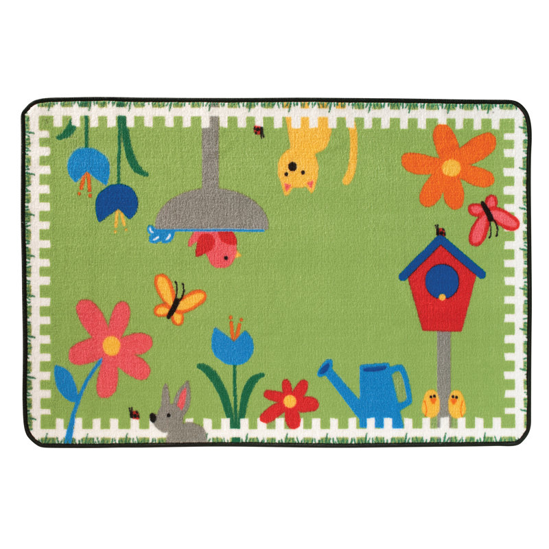 Garden Time Green and Blue Synthetic Kids Rug 4' x 6'