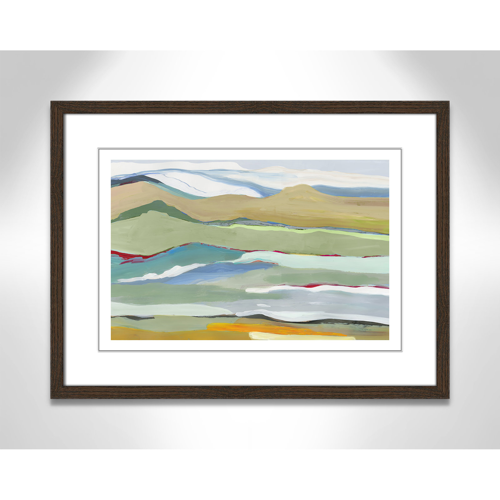 Dee "Goodbye Summer on the Hills" Painting, 17" H x 23" W x 0.75" D, Walnut Wood Framed