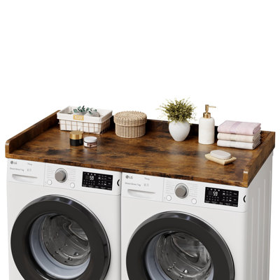 Wooden Washer and Dryer Shelf Retro - 54" x 27.6" Countertop with Raised Edges - Anti-Slip Laundry Table Topper - Durable Engineering Wood Storage Organizer for Laundry Room, Modern Design