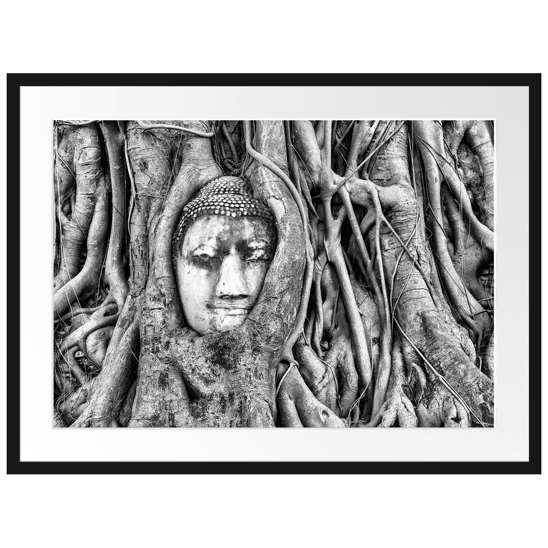 Gerahmtes Poster Buddha Kopf im Baum