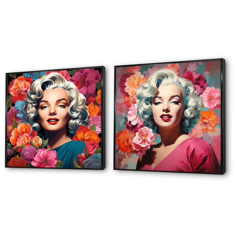 Marilyns Vibrance I - ensemble de 2 impressions sur toile Pop Art, Cadre noir, H 36 po x l 73 po x P 1,5 po