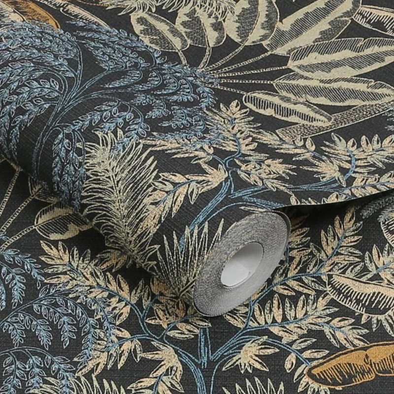 Intrigue 32.8cm x 52cm Textured Matte Wallpaper Roll, Midnight