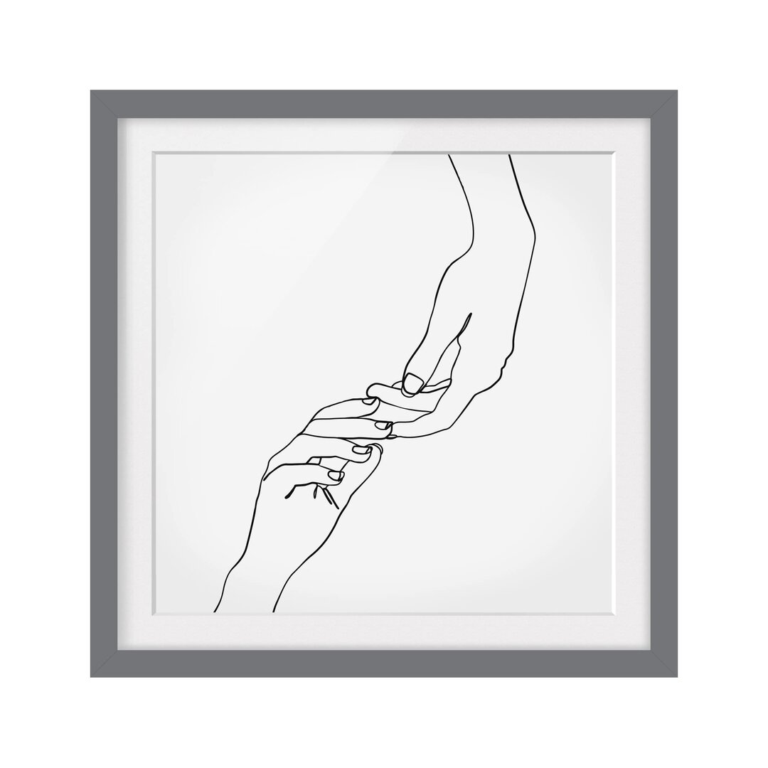 Gerahmtes Poster Line Art Hands Touch