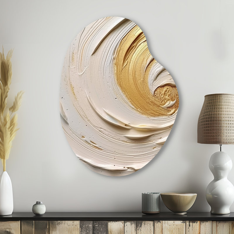 Or éternel tourbillon IV - spirale abstraite, impression asymétrique sur métal, décoration murale moderne de forme irrégulière en métal