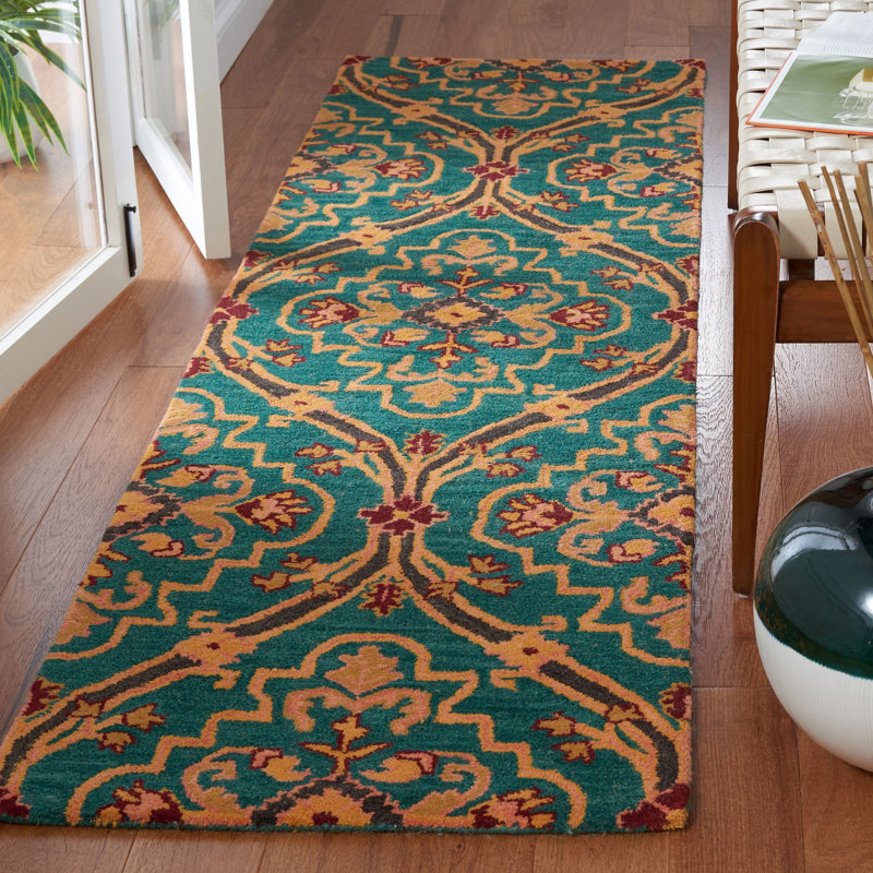 Heritage Hand Tufted Wool/Cotton Oriental Rug in Green/Orange, Runner 2'3" x 8'