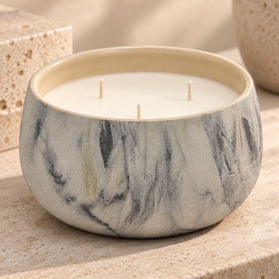 Bougie parfumée florale Wolfie 680 g (24 oz) à 3 mèches en céramique, marbre gris