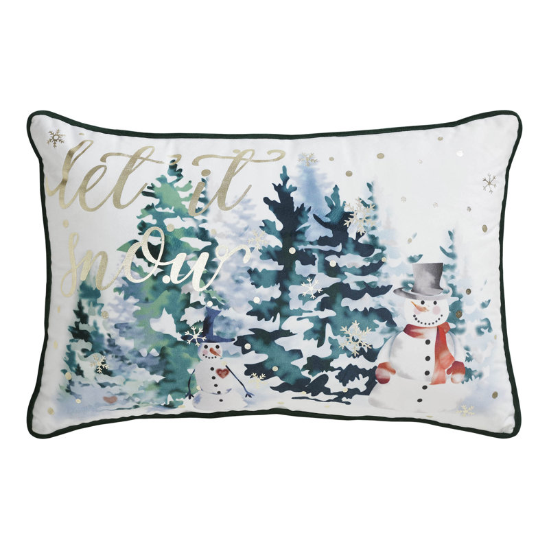 Let It Snow White and Gold Christmas Pillow