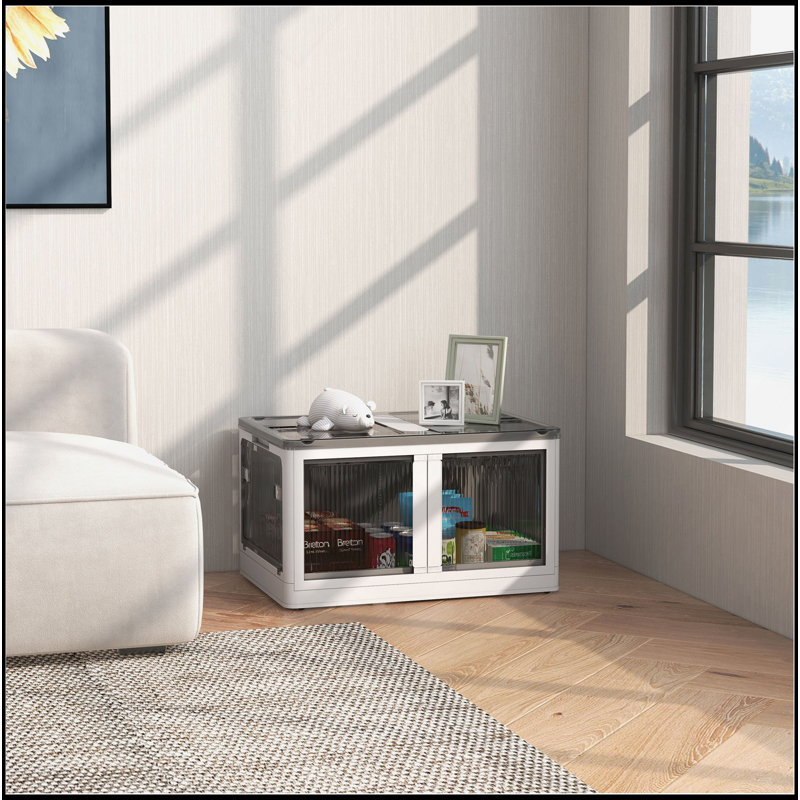 Bacs de rangement empilables avec couvercles, roulettes et pliables, blanc, Blanc