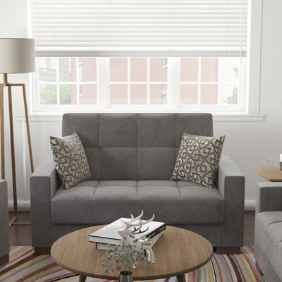 Primenest Zenaero Collection Upholstered Convertible Loveseat With Storage, Gray Microfiber