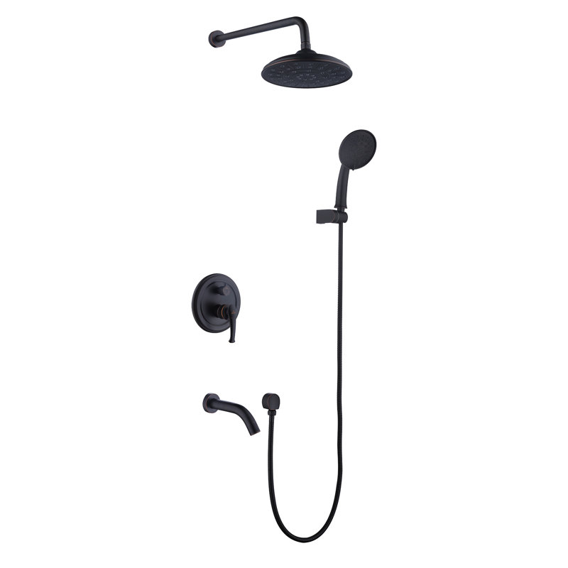 Retro Wall Mount 3 Funtions Rainfall Shower System with 3 Setting Handheld, Bath Spout, Rough-In Valve and Diverter