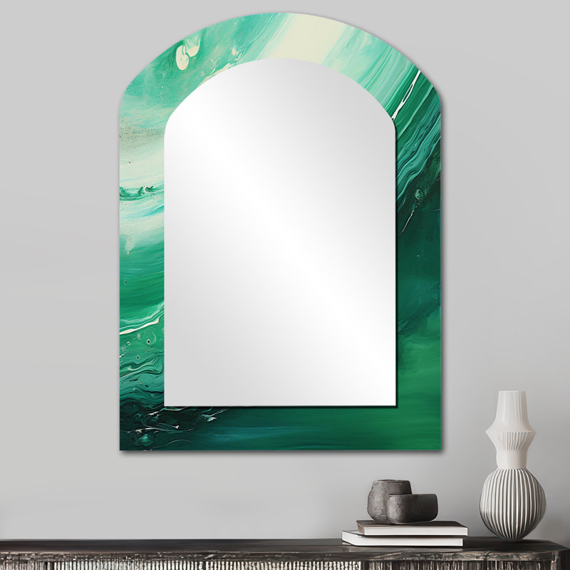Jade Jupiter, planète dans l'espace - Miroir mural décoratif de notre système solaire en arc, grand miroir asymétrique vert, impression d'art en métal