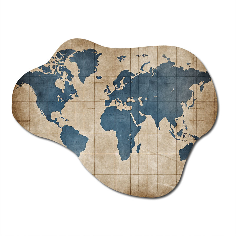 Ancienne carte du monde II - carte du monde asymétrique, décoration murale sculpture en métal nuage