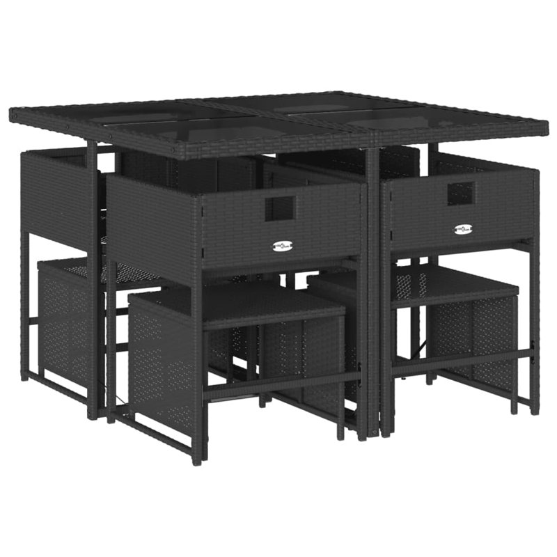 Hokku Designs 9 Piece Patio Dining Set With Cushions Gray Poly Rattan, Black, White