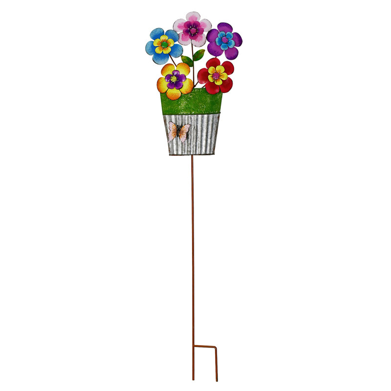 Piquet de jardin fleur en métal