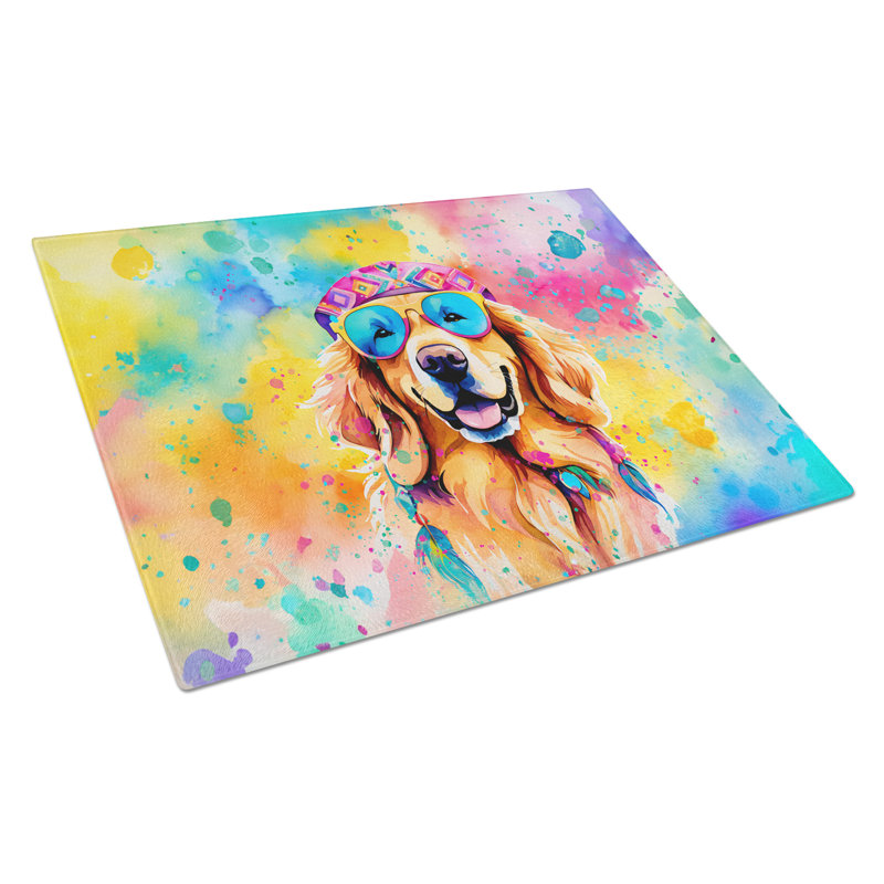 Golden Retriever Hippie Dawg Glass Cutting Board Large