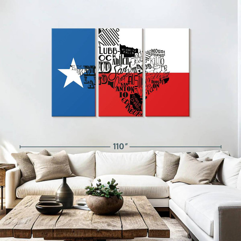 Borges Texas Flag With Map, 48" H x 74" W