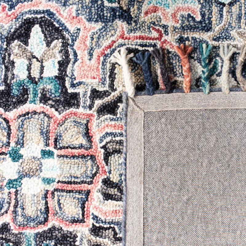 Arkadijus Oriental Handmade Tufted Wool/Cotton Area Rug in Pink/Blue, Rectangle 8' x 10'