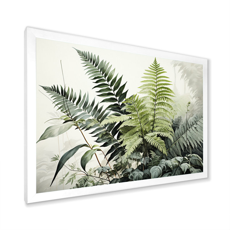 Aafiyah Ferns Topaz Reflections - Imprimé, H 16 po x l 32 po x P 1 po, Cadre simple blanc