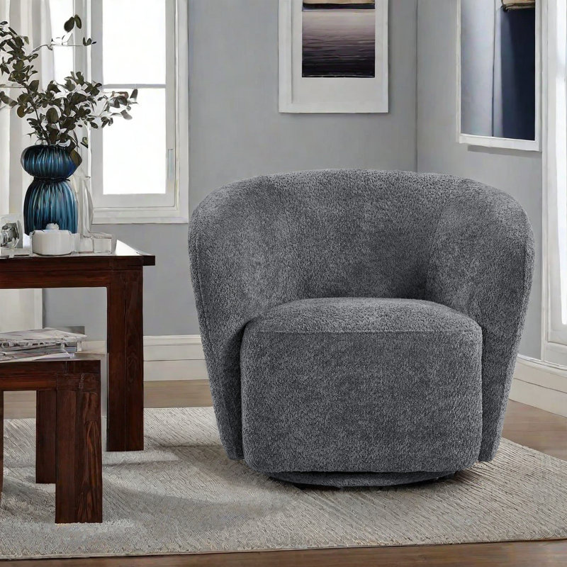 31.1"Width 360-degree swivel Barrel Chair, Gray Foam Padding
