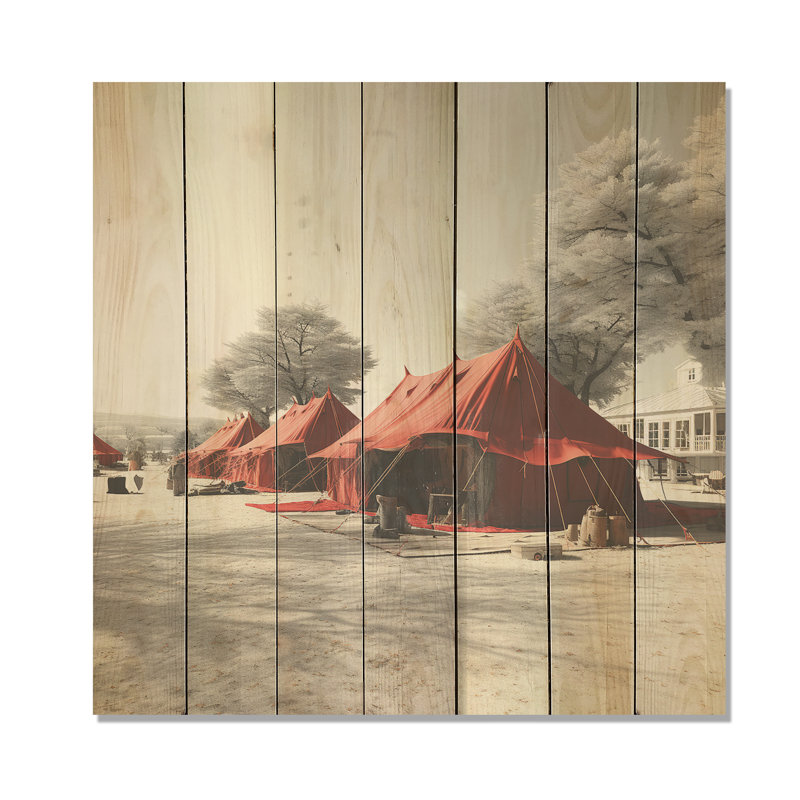 Impression de camping touareg monochrome rouge dans le désert I - fruits sur bois, H 25 po x l 25 po
