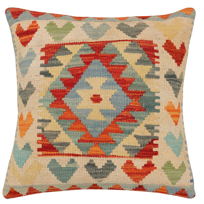Coussin Bohème Hollis, Rouille / beige / bleu / gris, H 19 po x l 19 po