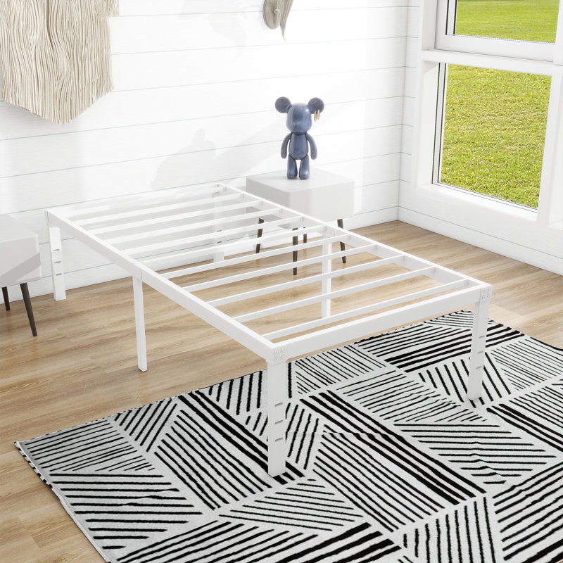 Base de lit plateforme en métal, Simple, Blanc