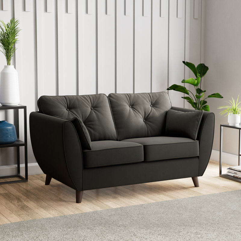 Birjesh 2 Seater Sofa, Black, Dark Brown Wood