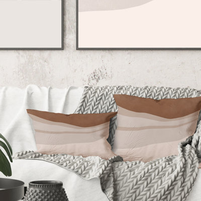 Carré, terre cuite et formes ivoire avec effet usé - Coussin décoratif imprimé moderne