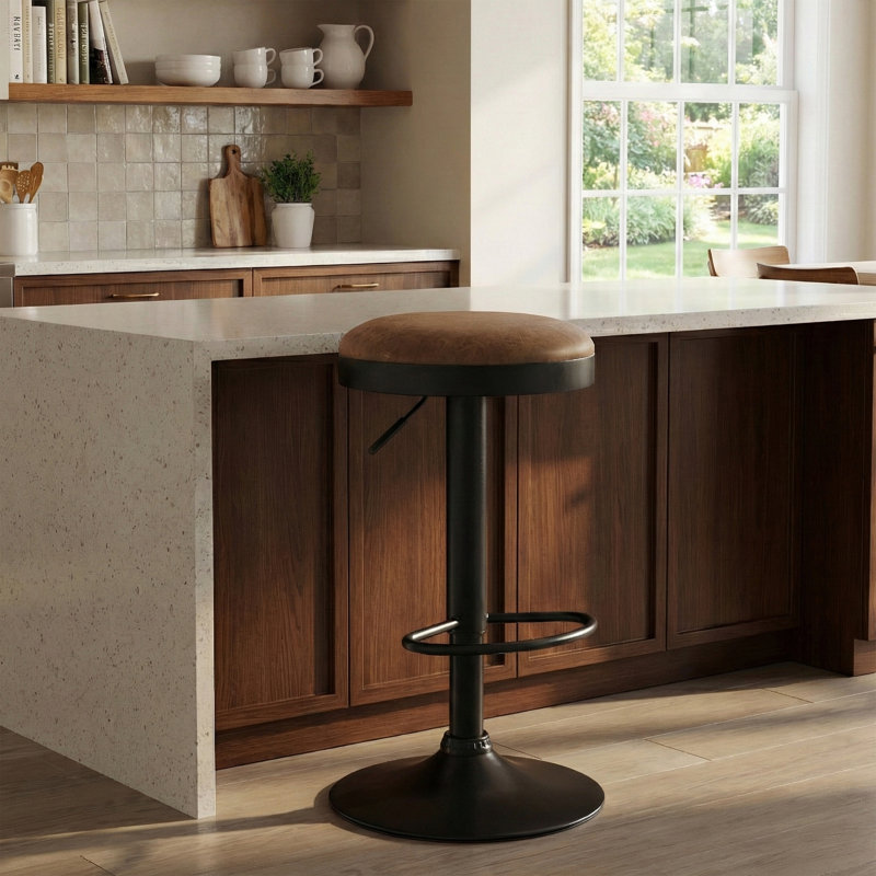 Chonie Height Adjustable Swivel Bar Stool, Brown