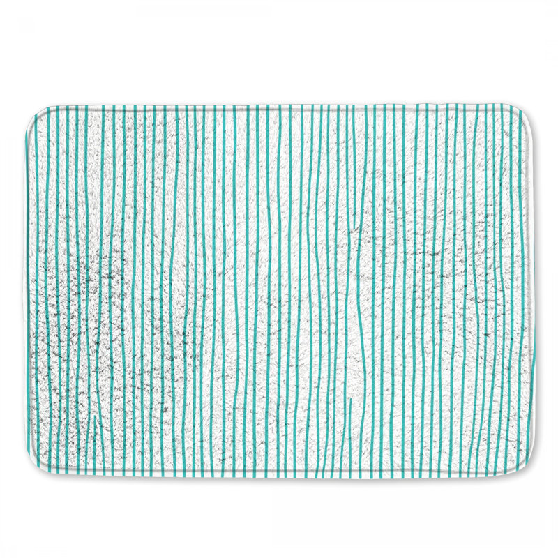 Tapis de bain turquoise à rayures verticales, 34in W x 21in L