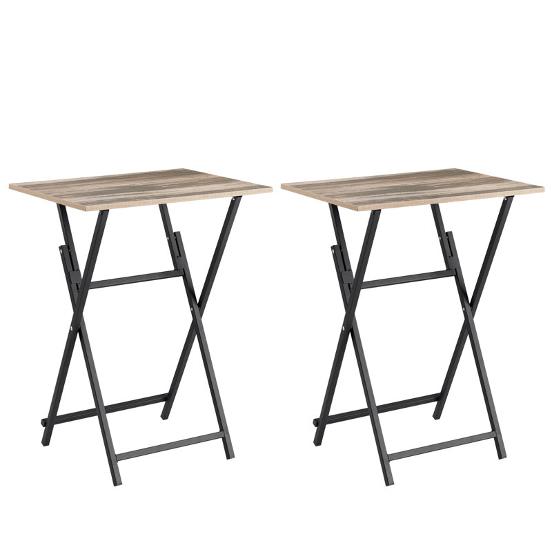 Paire de tables pliantes avec plateau télé, look industriel, espace pour les espaces de vie, brun rustique et noir, collation facile à assembler, petits espaces, pliable, enchanteur