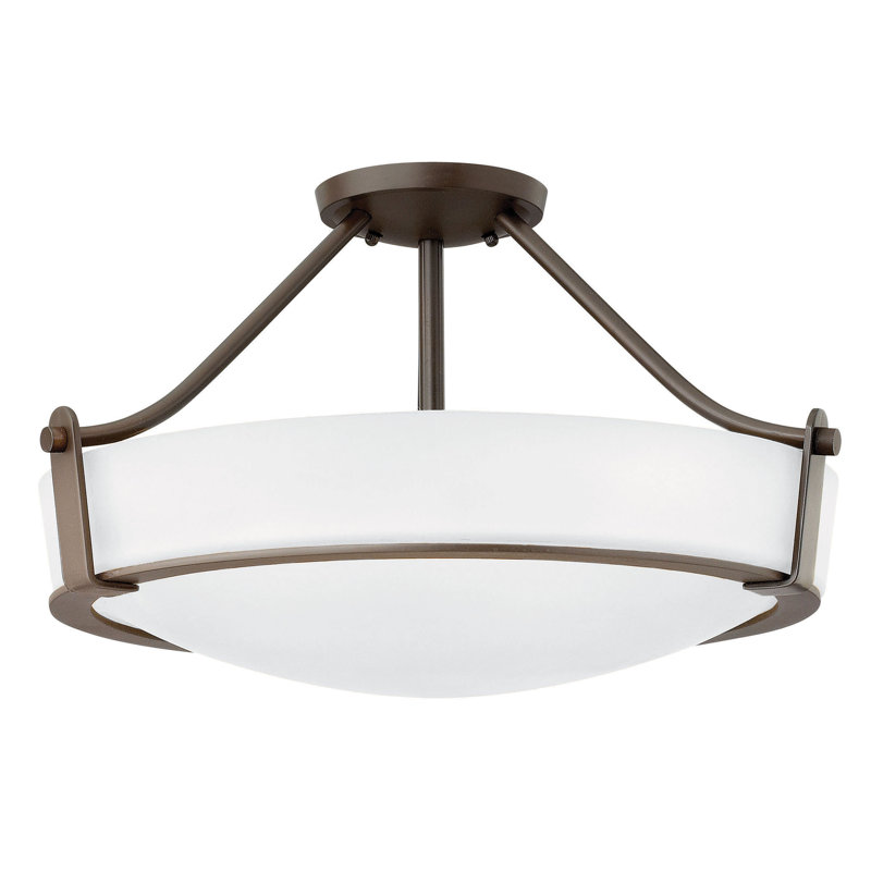 Plafonnier semi-encastré unique à 4 lumières Hathaway, Blanc, Bronze vieilli, 100 W moyen