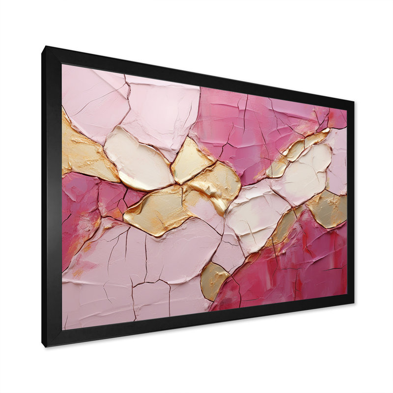 Or rose, minimalisme, poteries - spirales abstraites grand art mural, H 34 po x l 44 po x P 1,5 po, Cadre simple noir