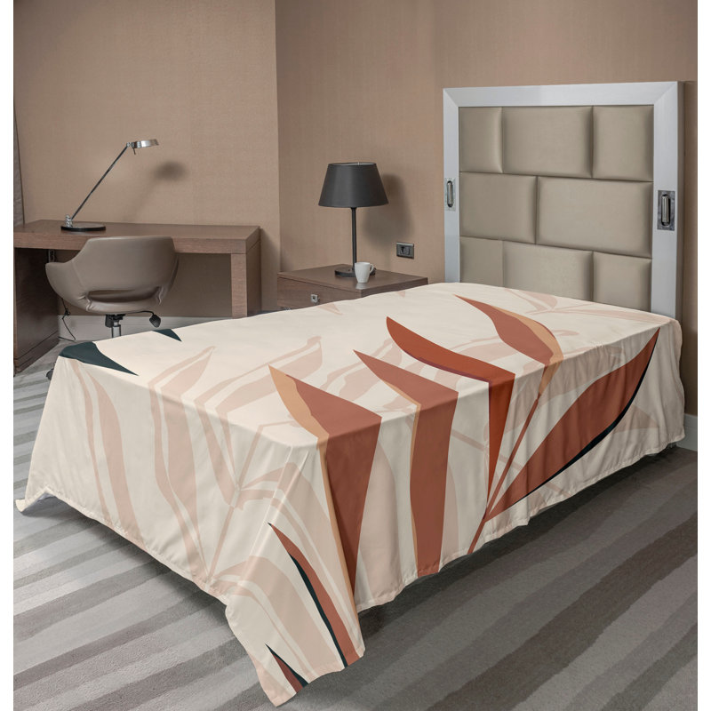 Drap plat moderne de style bohème Ambesonne, Drap plat pour lit simple TG, Vert fougère / motif floral vermillon pâle