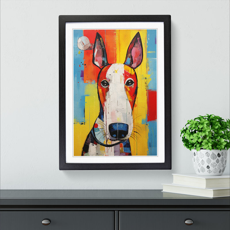 English Bull Terrier Expressionism - Single Picture Frame Print on Wood, 34cm H x 25cm W x 2cm D, Black