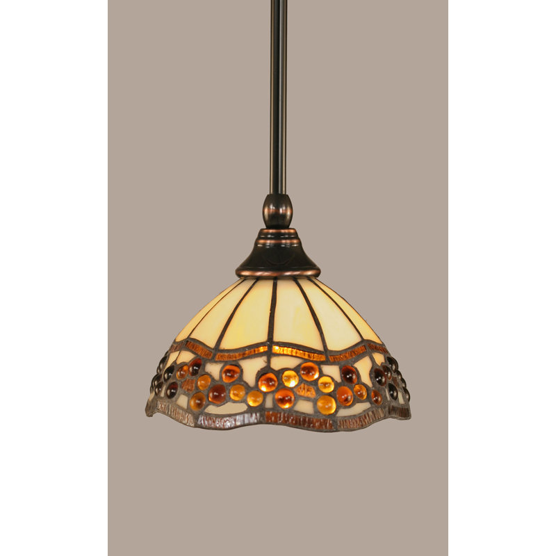 Stem Hung Mini Pendant Shown In Black Copper Finish With 7” Roman Jewel Art Glass, Black Copper