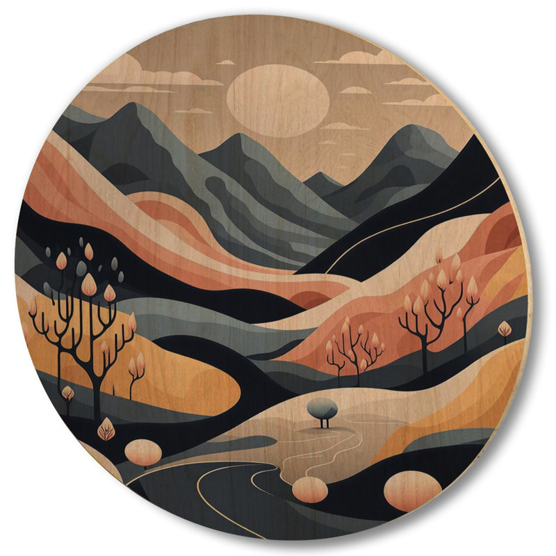 Yellow Graphic Moon In The Mountains V - Unframed Print on Wood, 36" H x 36" W x 1" D
