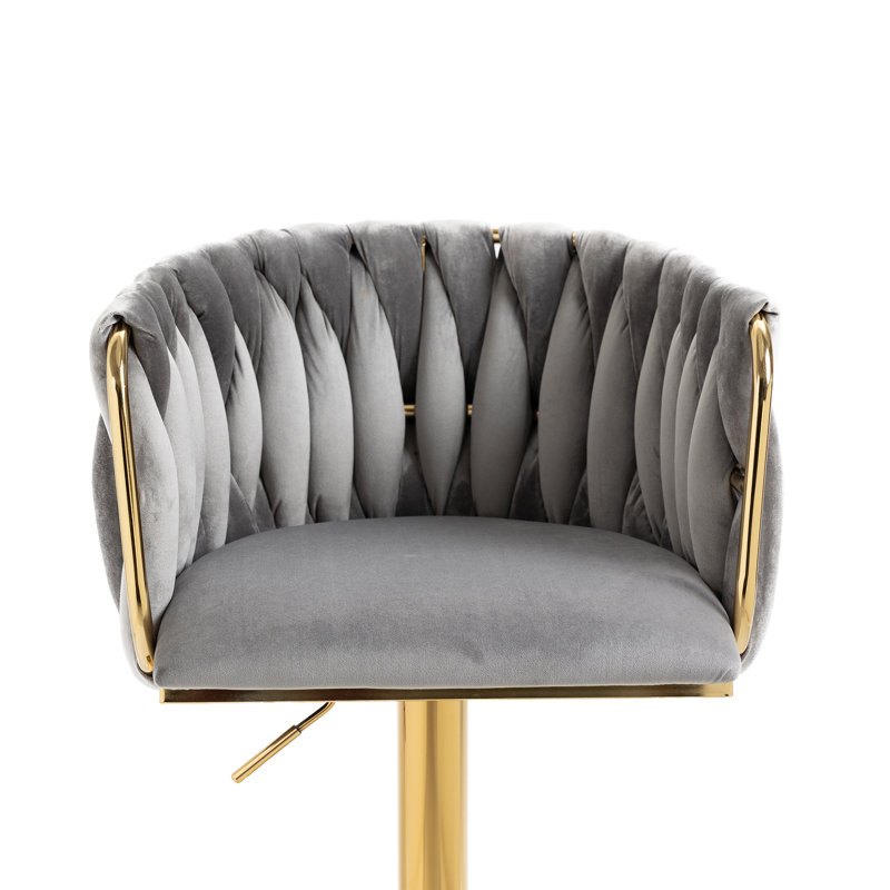 Tabourets de bar réglables vintage en métal avec revêtement en velours pour la cuisine et la salle à manger