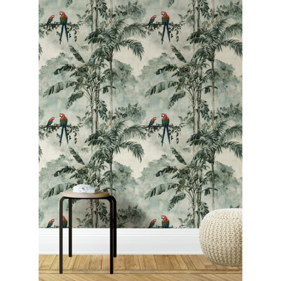 Adhésif mural perroquet exotique vert jungle