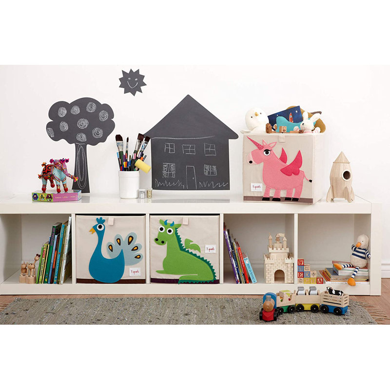 Blue Peacock Foldable Fabric Storage Cube for Kids