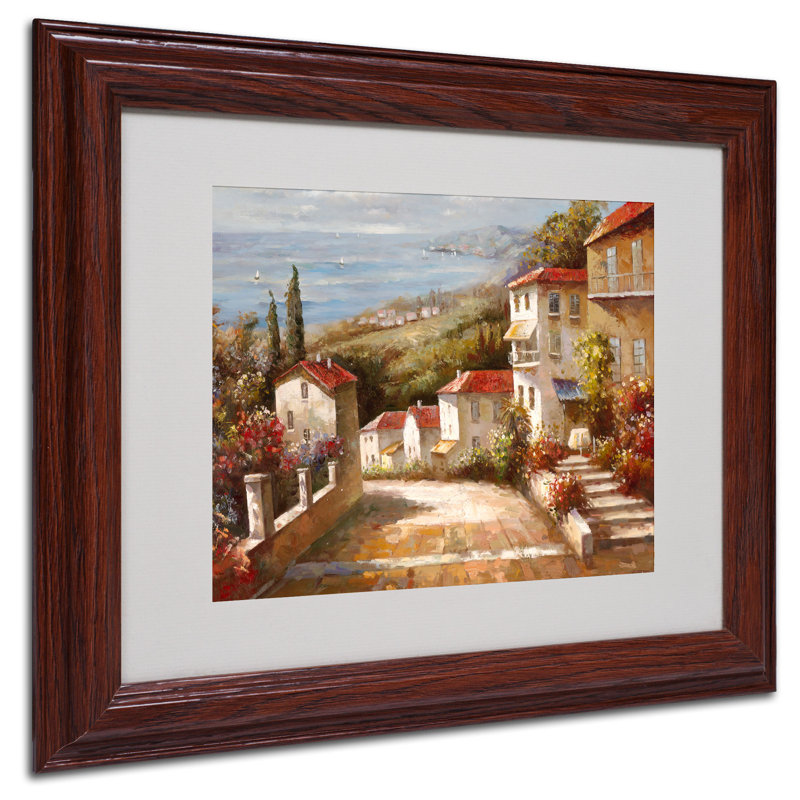 Home in Tuscany Landscape Canvas with Dark Wood Frame
